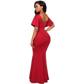 Red Off The Shoulder Mermaid Maxi Dress